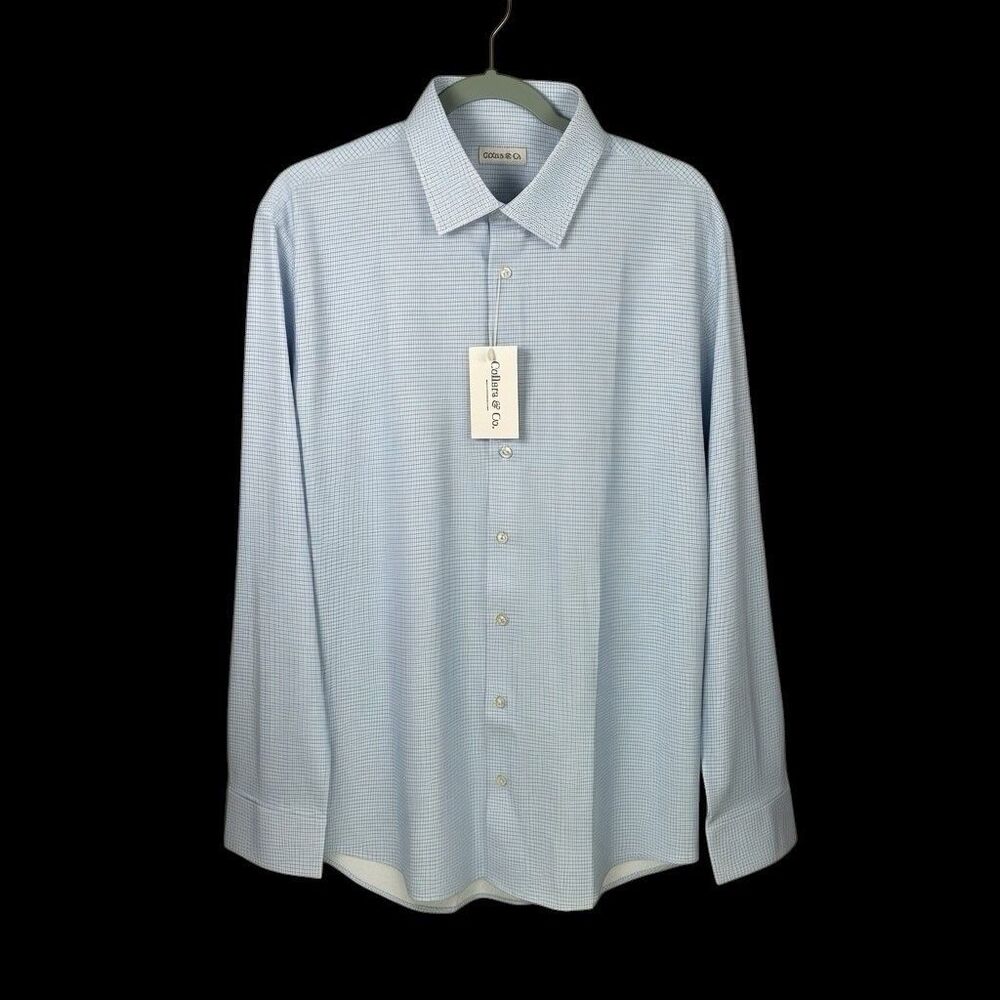 Collars & Co Apex Dress Shirt Mens XL Blue Tattersall Performance Office NWT